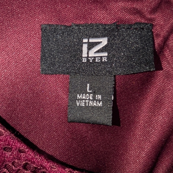 Iz Byer Bordeaux lined floral print scalloped halter coctail dress, Large - Picture 9 of 10